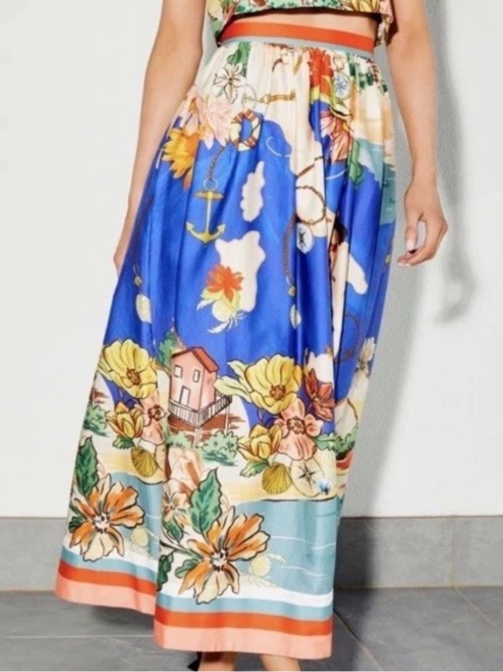 Antonio Melani Evie Callista Ocean Blue Print Sleeveless Maxi Skirt NWT $169